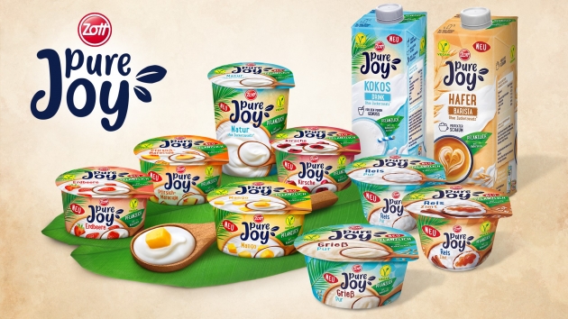 Zott bringt rein pflanzliche Produktlinie - Das 'Pure-Joy'-Sortiment von Zott - Quelle: Zott SE & Co. KG
